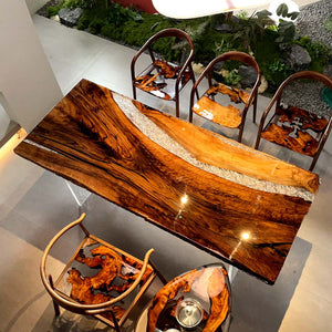 Elite Black Walnut and Clear Crystalline Epoxy Dining Table ECT-149