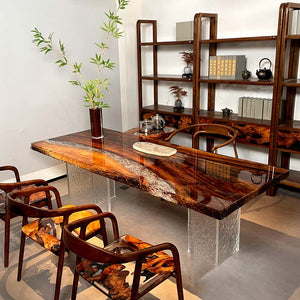 Elite Black Walnut and Clear Crystalline Epoxy Dining Table ECT-149