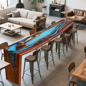 Elite Natural Walnut Wood & Blue River Epoxy Resin Dining Console Tables & Counter and Bar Tables & TV Tables  ECT-151