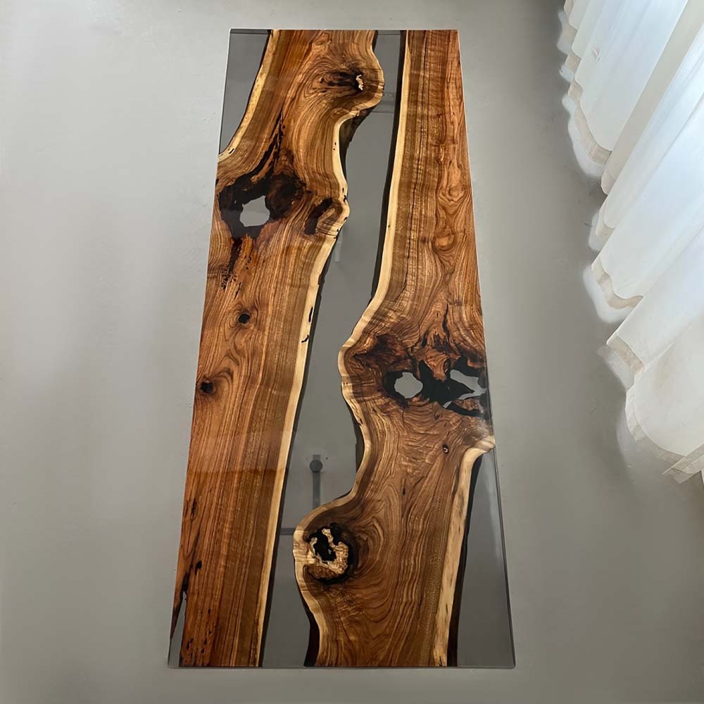Elite Black Walnut Wood & Transparent Black - Gray Epoxy Resin Dining Table ECT-156