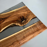 Elite Black Walnut Wood & Transparent Black - Gray Epoxy Resin Dining Table ECT-156