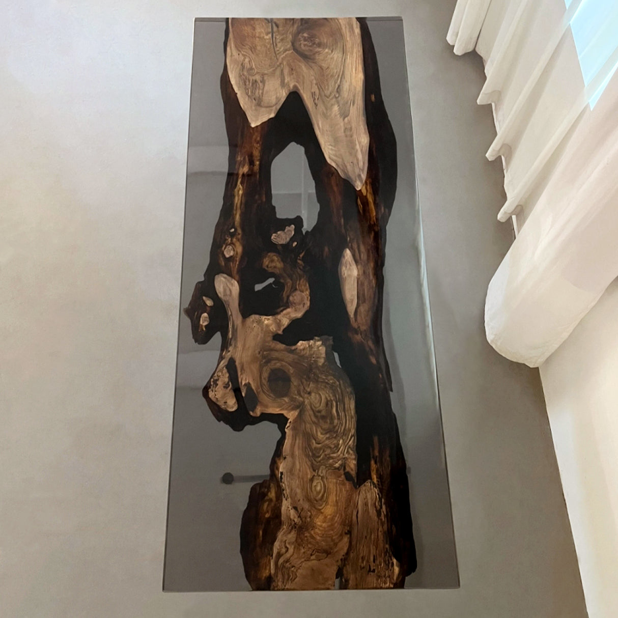 Elite Black Walnut Wood & Black - Gray Transparent Epoxy Resin Dining Table ECT-157