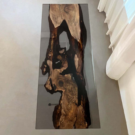 Elite Black Walnut Wood & Black - Gray Transparent Epoxy Resin Dining Table ECT-157