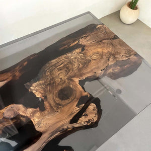 Elite Black Walnut Wood & Black - Gray Transparent Epoxy Resin Dining Table ECT-157