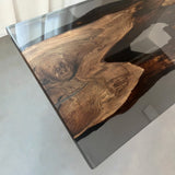 Elite Black Walnut Wood & Black - Gray Transparent Epoxy Resin Dining Table ECT-157