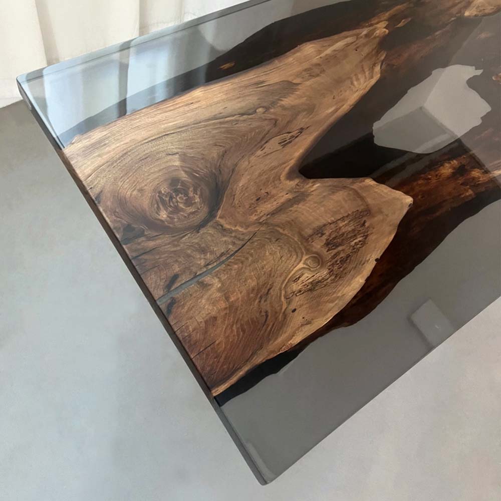 Elite Black Walnut Wood & Black - Gray Transparent Epoxy Resin Dining Table ECT-157