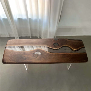Elite Black Walnut Wood & Black - Gray Transparent Epoxy Resin Dining Table ECT-158