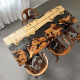 Elite Poplar & Cunninghamia Wood with Transparent Black - Gray Epoxy Resin Dining Table ECT-160