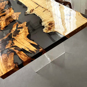 Elite Poplar & Cunninghamia Wood with Transparent Black - Gray Epoxy Resin Dining Table ECT-160