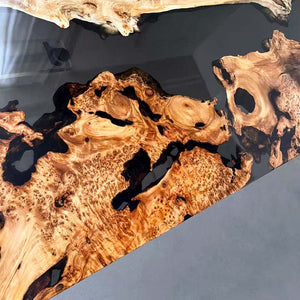 Elite Poplar & Cunninghamia Wood with Transparent Black - Gray Epoxy Resin Dining Table ECT-160