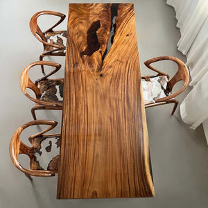 Elite Black Walnut & Black - Gray Epoxy Resin Filled Gaps Dining Table ECT-161