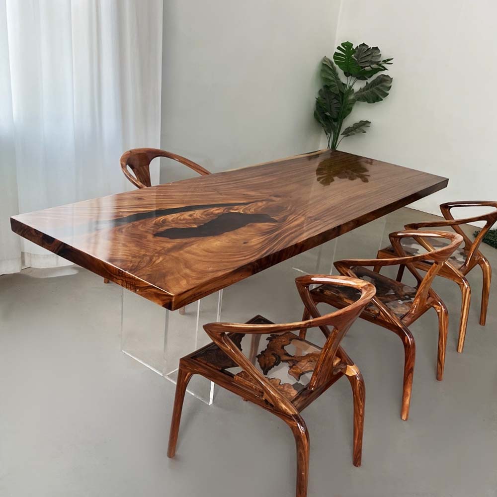 Elite Black Walnut & Black - Gray Epoxy Resin Filled Gaps Dining Table ECT-161