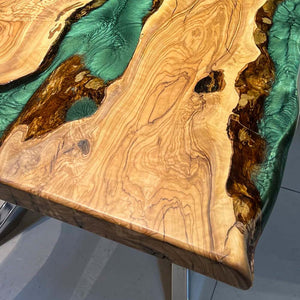 Elite Olive Wood with Green Epoxy Resin Dining Table ECT-166