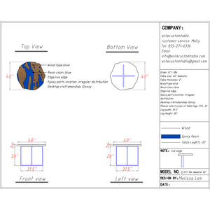 Elite Olive Wood with Flowing Ocean Blue Epoxy Resin Irregular Live - Edge Round Coffee & Dining Table ECT-184