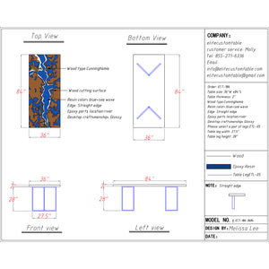 Elite Cunninghamia Wood with Blue & White Waves Epoxy Resin River Table ECT-186