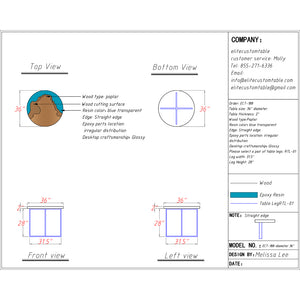 Elite Poplar Wood & Transparent Blue Epoxy Resin Round Coffee Table ECT-188