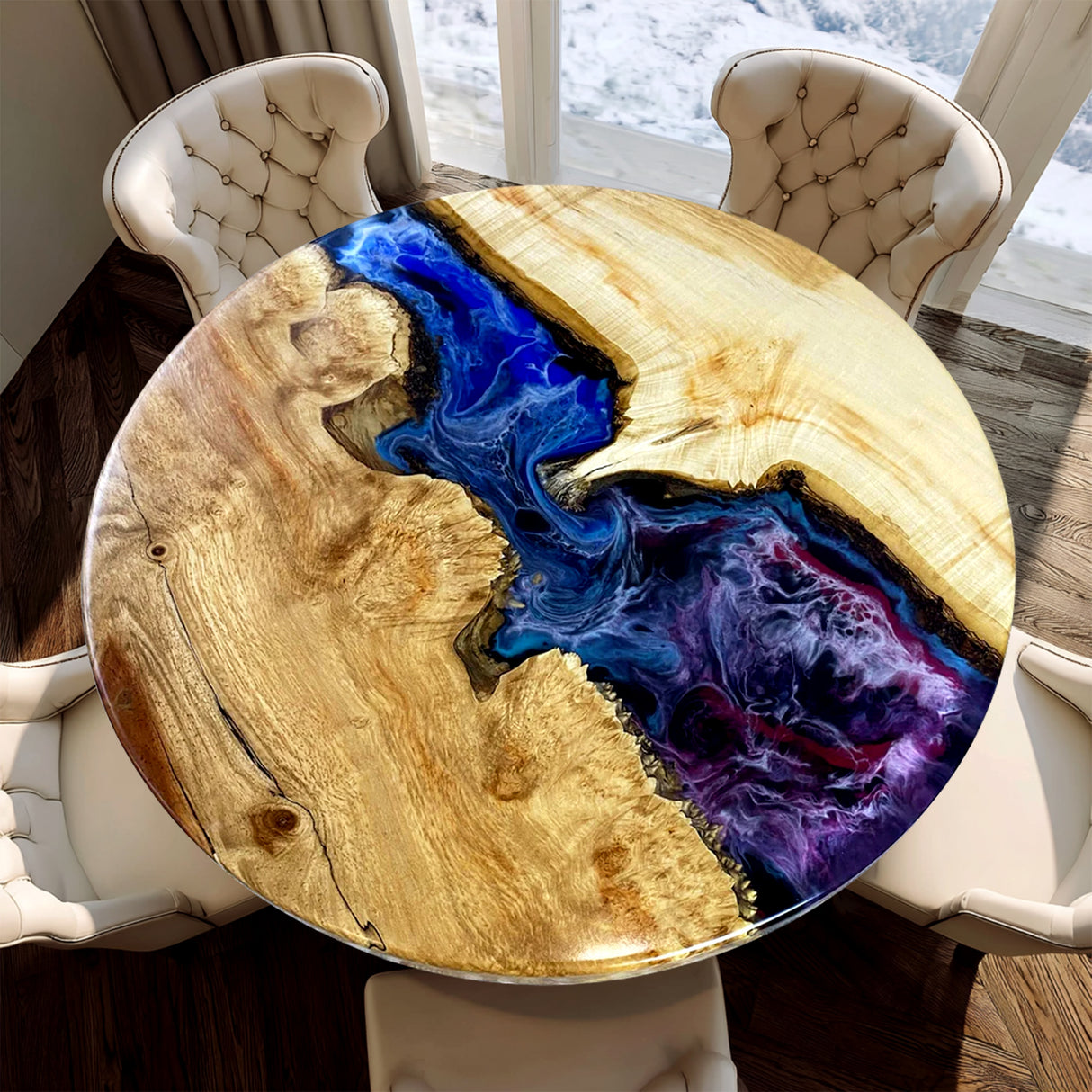 Elite Poplar Wood with Blue - Purple Cosmic Galaxy Epoxy Resin Round Coffee Table ECT-189