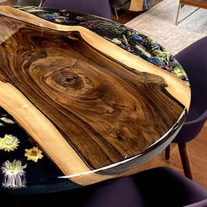Elite Black Walnut Wood & Dried Flower/Hay Resin Round Coffee Table  ECT-190