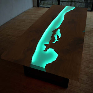 Elite Custom Walnut Wood River Epoxy Resin Dining Table With LED Light ECT-210