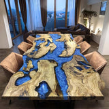 Elite Live - Edge Olive Wood and Blue Resin River Dining Table ECT-214