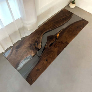 Elite Artistic Black Walnut Dining & Conference Table with Clear Black Resin ECT-222