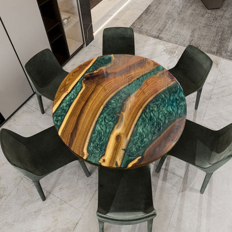 Custom Elite Walnut Green Epoxy Resin Round Table ECT-28