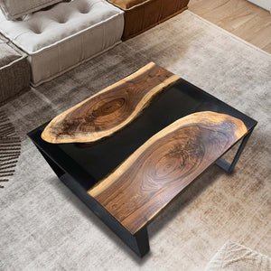 Elite Custom Walnut Black Epoxy Square Coffee Table ECT-31