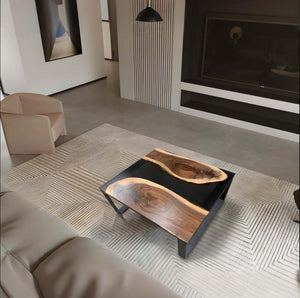 Elite Custom Walnut Black Epoxy Square Coffee Table ECT-31