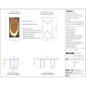 Elite Walnut Wood & Gray - Transparent Epoxy Dining Table ECT-33