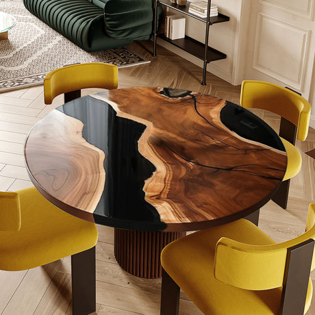 Elite Custom Walnut Black Epoxy Resin Round Table ECT-44