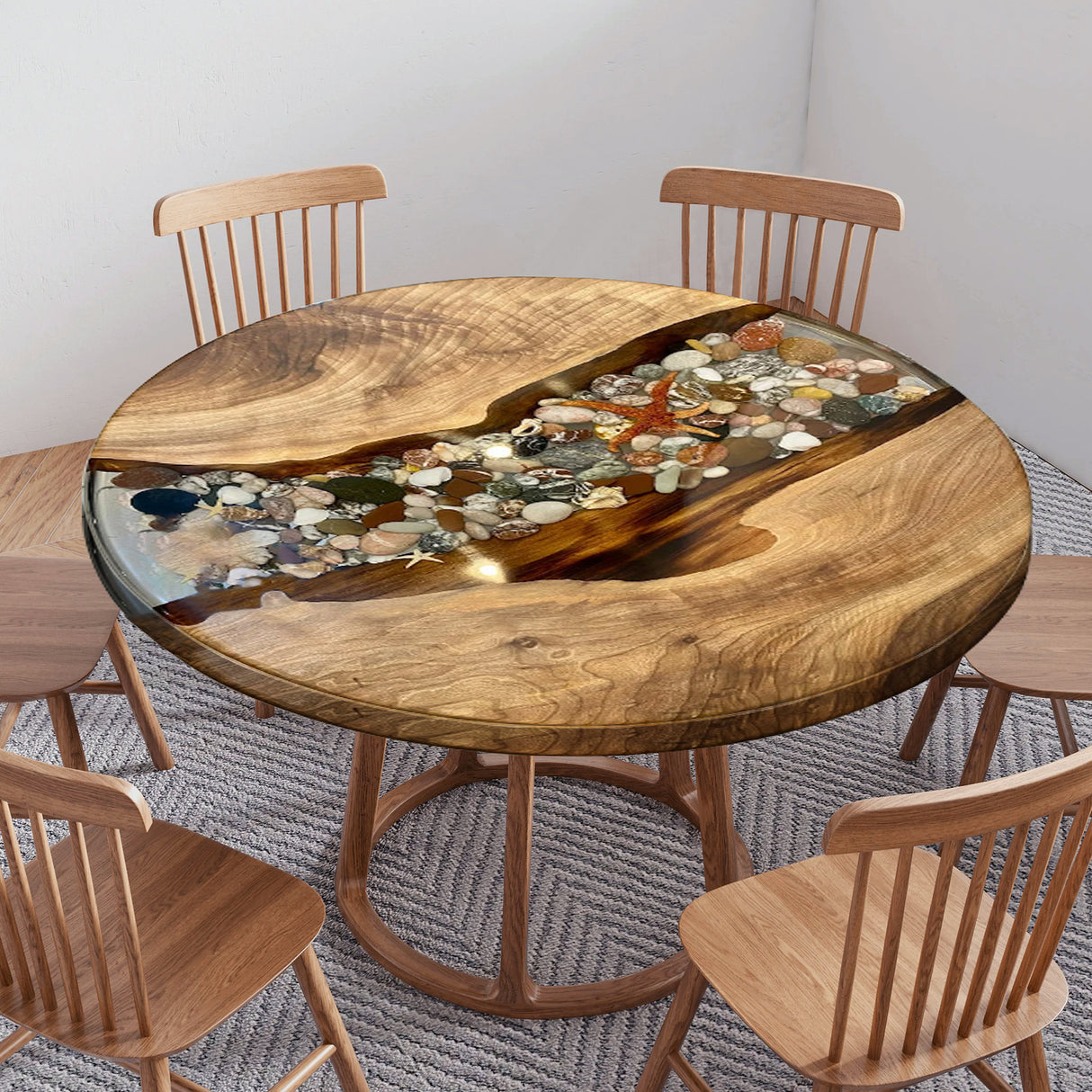 DIY Stone Walnut Epoxy Resin Round Table ECT-47