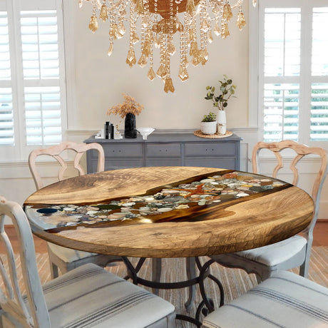 DIY Stone Walnut Epoxy Resin Round Table ECT-47
