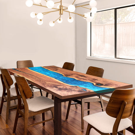 Elite Custom Live Edge Walnut Blue Epoxy Resin Dining Table ECT-48