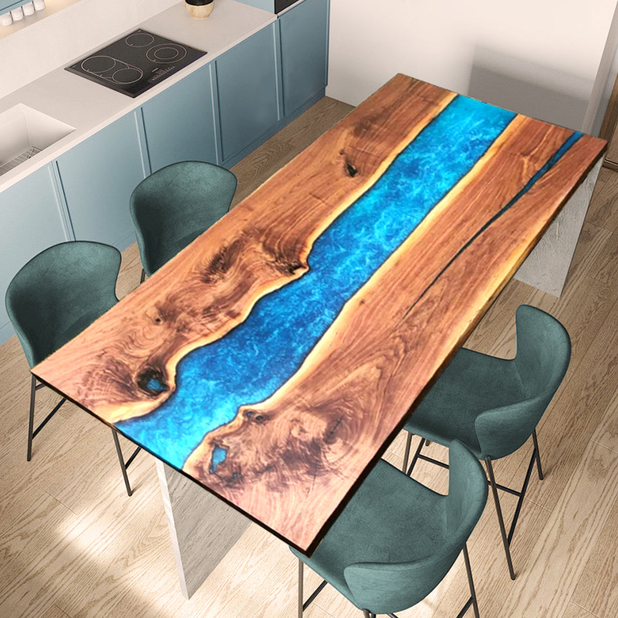 Elite Custom Live Edge Walnut Blue Epoxy Resin Dining Table ECT-48