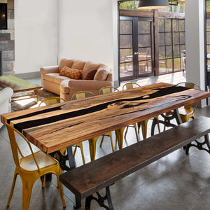 Elite Custom Black Epoxy Resin Walnut Wood Live Edge Dining Table ECT-49