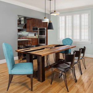 Elite Custom Black Epoxy Resin Walnut Wood Live Edge Dining Table ECT-49