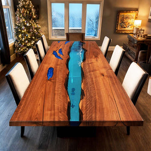 ECT-51 black walnut epoxy dining table 