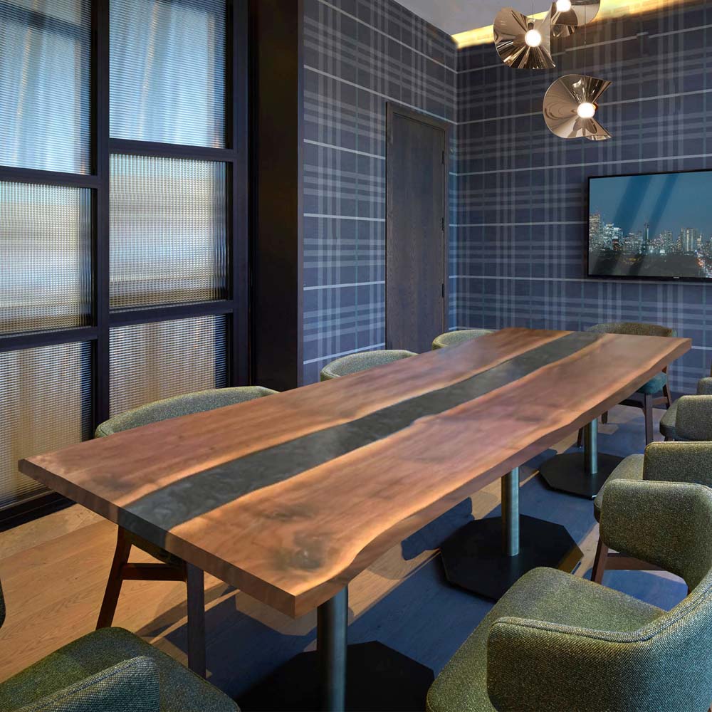 Elite Custom Walnut Wood Live Edge Walnut Black Epoxy Conference Table ECT-52
