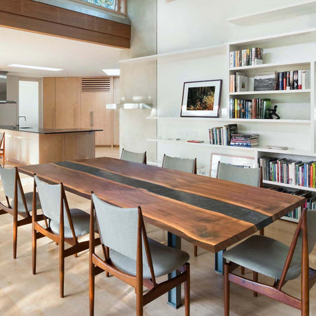 Elite Custom Walnut Wood Live Edge Walnut Black Epoxy Conference Table ECT-52