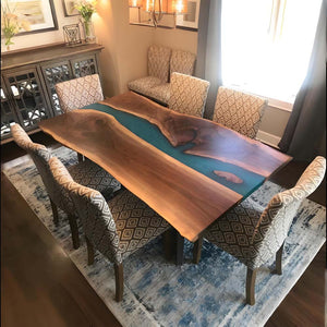Elite Custom Black Walnut Deep Blue Resin Dining Table ECT-53