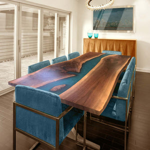 Elite Custom Black Walnut Deep Blue Resin Dining Table ECT-53