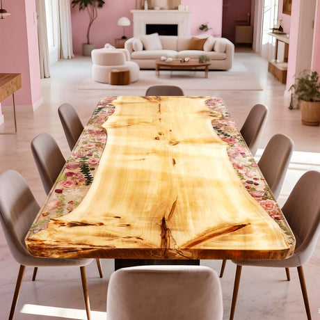 Custom Poplar Wood & Floral Blossoms Epoxy Resin Coffee & Dining Table ECT-54