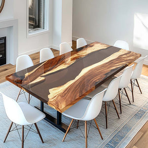 Custom Olive Wood Amber Epoxy Resin River Dining  Table ECT-58