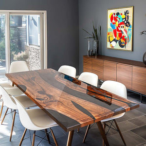 Custom Black Walnut Kitchen Black Epoxy River Table ECT-59