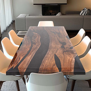 Custom Black Walnut Kitchen Black Epoxy River Table ECT-59