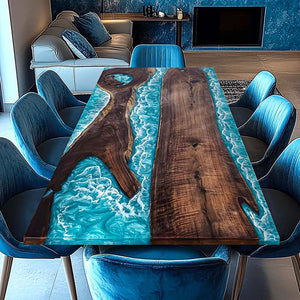 Elite Modern Rustic Design Handmade Black Walnut Epoxy Resin Table ECT-60