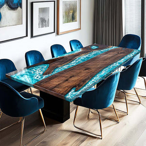 Elite Modern Rustic Design Handmade Black Walnut Epoxy Resin Table ECT-60