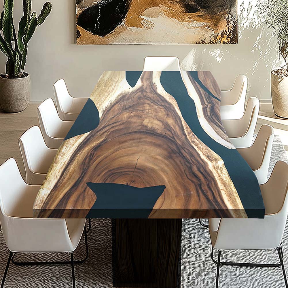 Elite Custom Walnut Wood White  and Black Epoxy Dining Table ECT-62