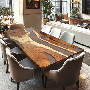 Elite Custom Walnut Black Transparent Epoxy Dining Table ECT-64