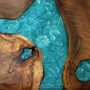 Elite Custom Walnut Dining Table with Turquoise - Blue Epoxy ECT-70